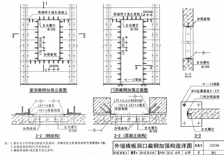 alc外墻橫裝板洞口扁鐵加強構(gòu)造圖